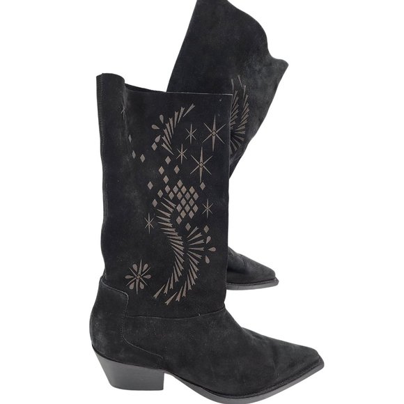 Made In Portugal Shoes - Black Genuine Suede Leather Slouchy Pointed Toe Western Boots 40 (size 9-9.5)